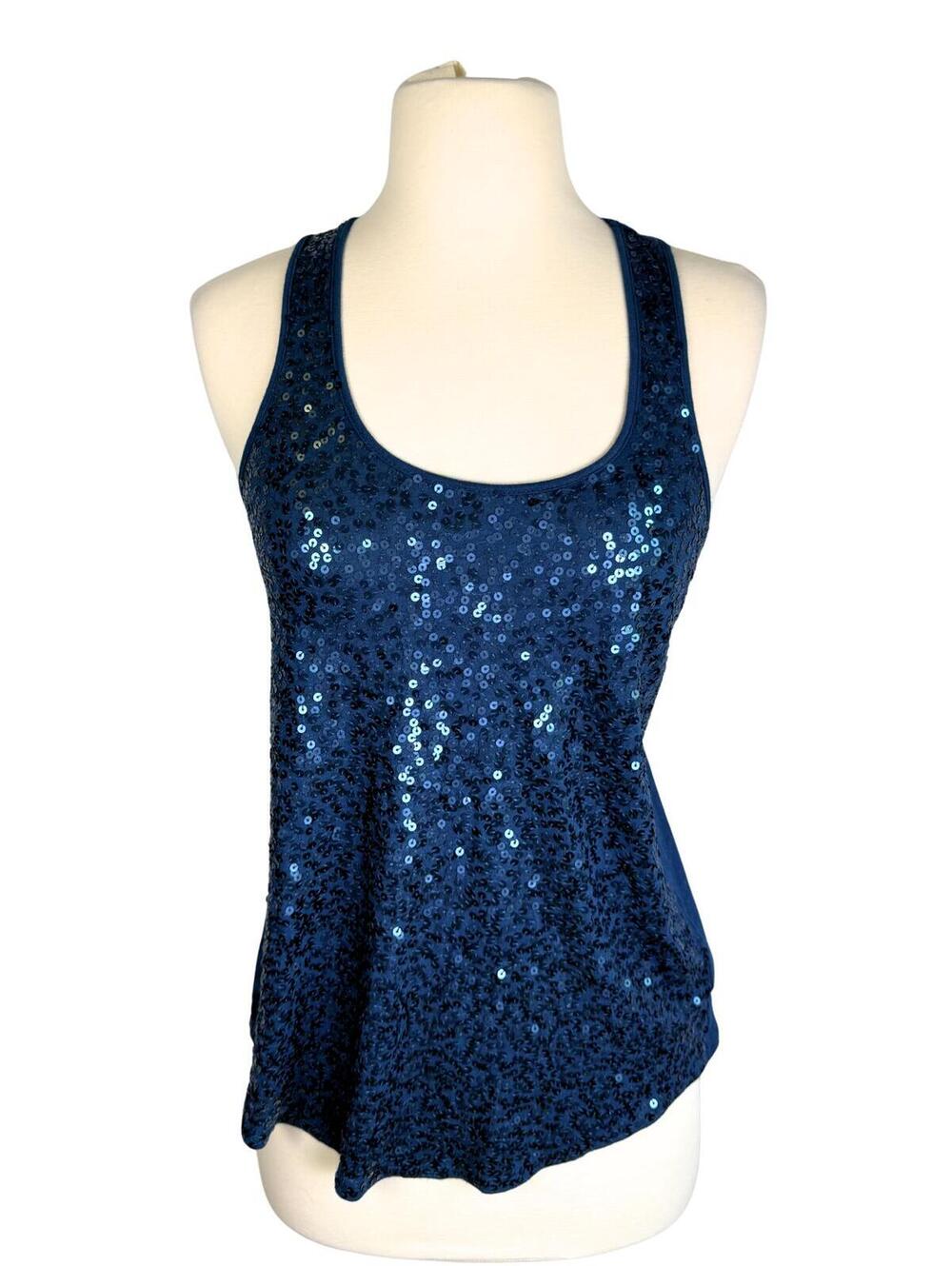 Express Navy Sequin Tank Top XS Y2K Top Indie Sleaze Glam